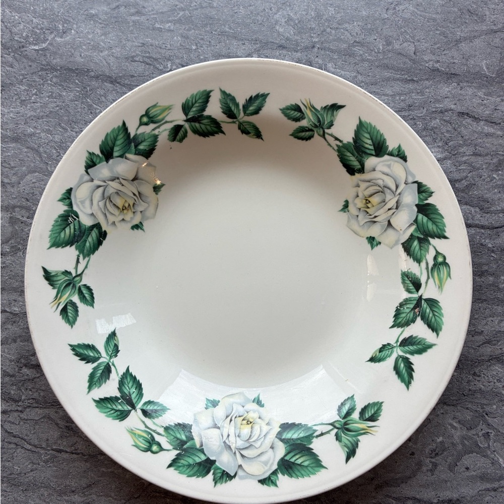 Crown Ducal England Plate • White Rose Rim • Vintage 21 cm